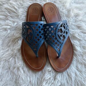 Tory Burch Blue mesh double T logo  Sandals  cut out  flip flop